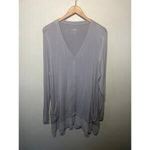 Logo Cardigan Knit Periwinkle Button Front Drapy Sheer Peplum Hem Pocket XL